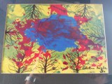 Tablou modern inramat, ulei/carton, semnat, 20x35 cm, cu passepartout,stare buna