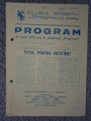 Program meci Progresul Braila - FC Constanta 24 iunie 1979 foto