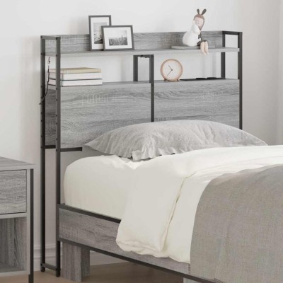 vidaXL Tăblie cap cu raft cu headboard sonoma gri 100 cm Lemn compozit 859683 foto