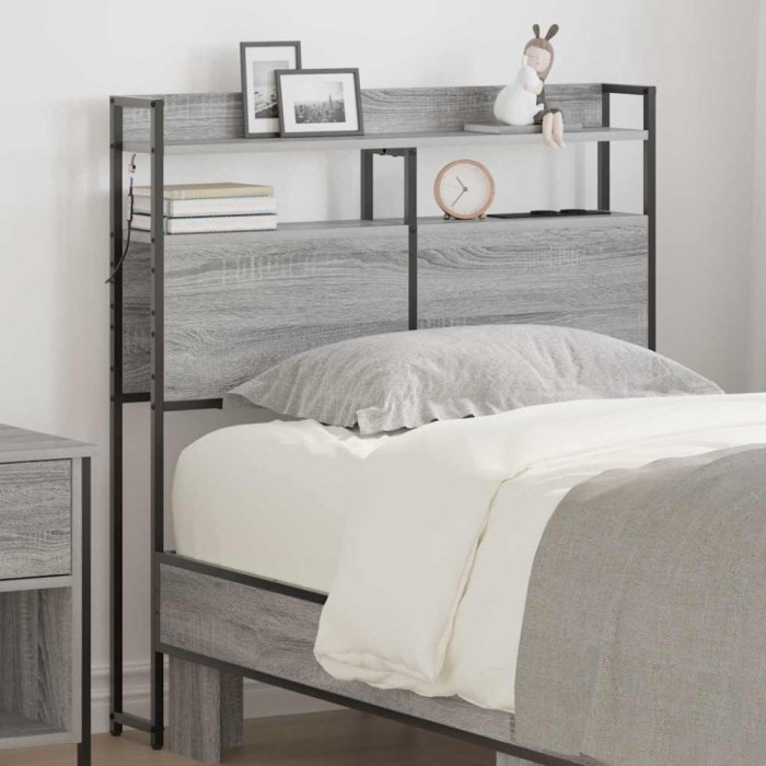 vidaXL Tăblie cap cu raft cu headboard sonoma gri 100 cm Lemn compozit 859683