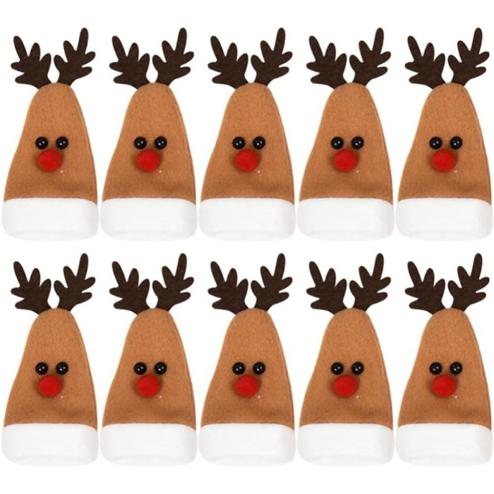 Set 10 Decoratiuni de Craciun, Flippy, pentru Sticle, Tacamuri, Model Ren, 14 x 6 cm, Multicolor