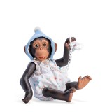 Maimutica Reborn cu Scutec, Costumas Cu Boneta Albastra Si Suzeta, Asivil