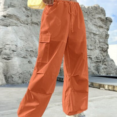 Pantaloni largi, cargo, cu snur reglabil, portocaliu, dama Shein
