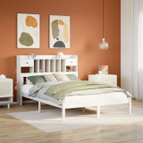 vidaXL Pat cu bibliotecă fără saltea, alb, 140x200 cm, lemn masiv pin 3322342