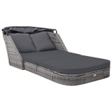 vidaXL Șezlong cu copertină, antracit, poliratan