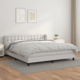 VidaXL Pat box spring cu saltea, alb, 160x200 cm, piele ecologică