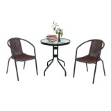 Set mobilier gradina balcon Marie, 2 locuri, maro, metal/plastic, masa sticla, scaune textilena, rezistent intemperii