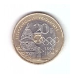 Moneda Franta 20 francs/franci 1994, Pierre de Coubertin, stare foarte buna, curata