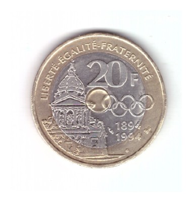Moneda Franta 20 francs/franci 1994, Pierre de Coubertin, stare foarte buna, curata foto