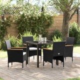 VidaXL Set de masă pentru grădină cu pernă 5 pcs Negru Rattan poli