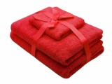 Cumpara ieftin Set prosoape 3 piese 500 gsm (fata, maini, corp) Rosu, SomnART