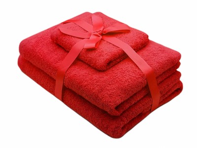 Set prosoape 3 piese 500 gsm (fata, maini, corp) Rosu, SomnART foto