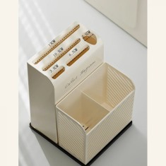 Suport ustensile bucatarie, recipient cutite, cu 3 compartimente, din plastic, dimensiuni 21 x 16 x 15 cm, alb