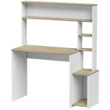 HOMCOM Birou pentru calculator, 114 x 45 x 138 cm, birou cu depozitare, rafturi deschise și suport unitate centrală, alb și lemn natural | Aosom Roman