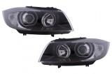 Faruri Angel Eyes BMW Seria 3 E90 Sedan E91 Touring (03.2005-2011) Negru Performance AutoTuning