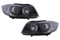 Faruri Angel Eyes BMW Seria 3 E90 Sedan E91 Touring (03.2005-2011) Negru Performance AutoTuning