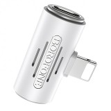 Adaptor Audio Lightning la Lightning Borofone BV6, cu port alimentare Lightning, 2A, Alb