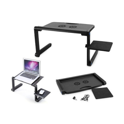 Masuta pliabila pentru Laptop, reglabila 360 grade, cu 2 ventilatoare USB si suport Mouse, negru foto