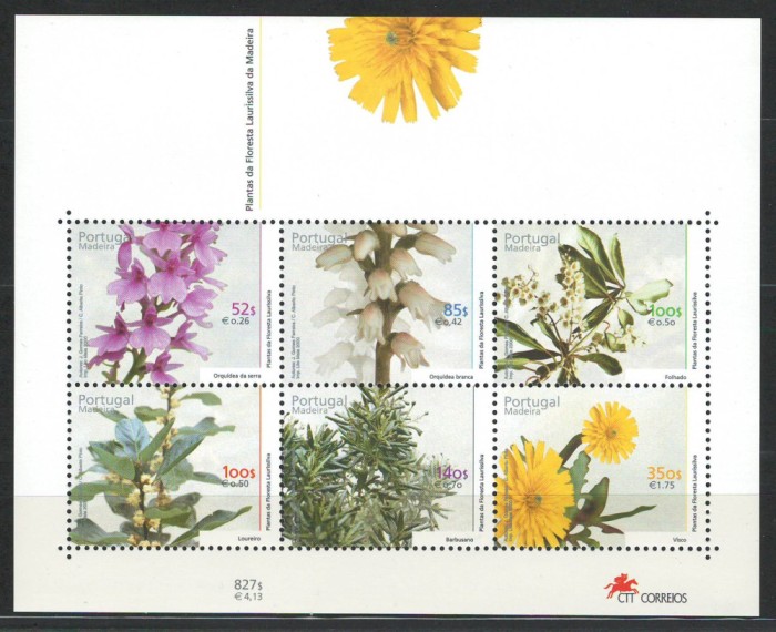 Madeira 2000 Mi 205/210 bl 21 MNH - Plante din padurile de dafin din Madeira
