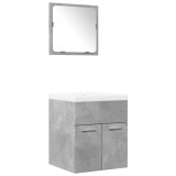 Cumpara ieftin Set mobilier de baie, 3 piese, gri beton, lemn compozit