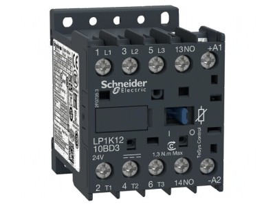 Contactor cu 3 poli și 3 contacte auxiliare, 24VDC 12A foto
