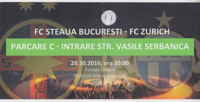 QW13 8 - Bilet acces parcare - FCSB Steaua - FC Zurich - 20 octombrie 2016 foto