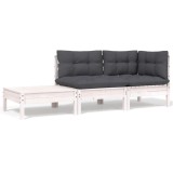 VidaXL Set mobilier de grădină cu perne, 3 piese, alb, lemn masiv pin