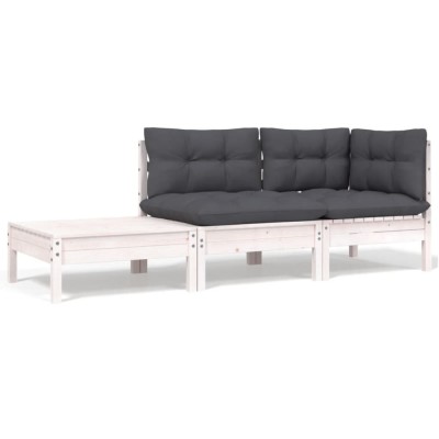 vidaXL Set mobilier de grădină cu perne, 3 piese, alb, lemn masiv pin 806671 foto