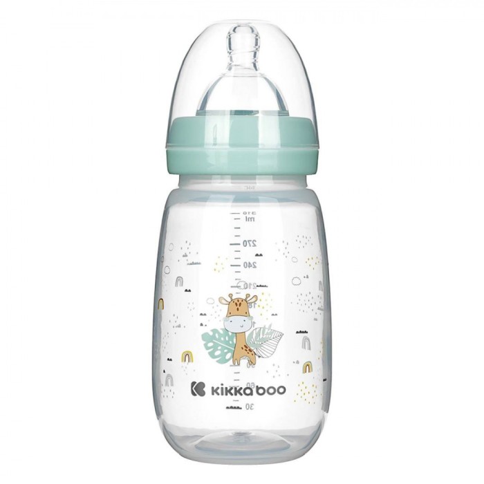 Biberon Kikka Boo Girafa, Plastic, Tetină Silicon, Verde Menta, Capacitate 310ml