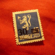 Timbru Norvegia 1927 , Stema ,supratipar 30ore/45ore , stampilat