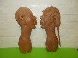 Cumpara ieftin Arta africana SCULPTURA in LEMN - pereche din etnia Kikuyu / BASORELIEF Kenya, Masti, Africa