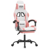Cumpara ieftin Scaun de gaming cu suport picioare, alb/roz, piele ecologica