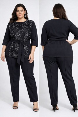 Compleu Elegant Bluza si Pantalon Glami Negru - 52Marimea foto