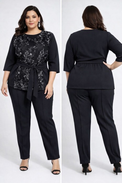 Compleu Elegant Bluza si Pantalon Glami Negru - 52Marimea