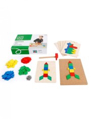 Joc Educativ de Constructii cu ciocan si cuie Forme Geometrice 108 piese din lemn
