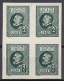 ROMANIA 1926 LP 74 a A 60 a ANIVERSARE A REGELUI FERDINAND VALOAREA 2 LEI VERDE NEDANTELAT BLOC DE 4 TIMBRE STARE MNH, Nestampilat