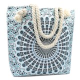 Geanta Dama Mandala Albastru Deschis, Manere Franghie, Buzunar Interior, 45x41.5 cm, Plaja, Cumparaturi