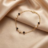 Bratara Noir Perle cu margele negre si perle albe, placata cu aur 18K, 19+5 cm Brazilia