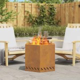 Vatră de Foc Hexagonală vidaXL 58x58x51cm, Oțel Corten, Maro, Rustic, Exterior, Fără Fum
