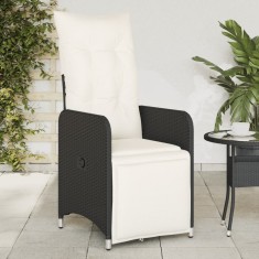 vidaXL Scaune de grădină rabatabile cu perne, 2 buc., negru, poliratan 365700