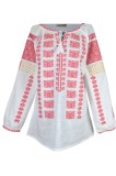 Bluza dama tip ie, alb/rosu capsuna , marimea 2XL