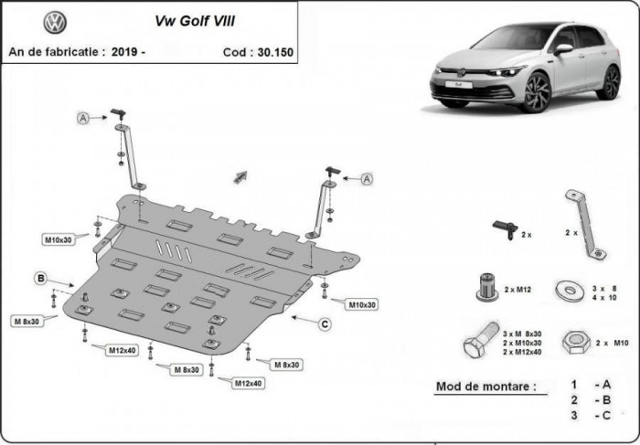 Scut motor metalic VW Golf 8 2019-prezent