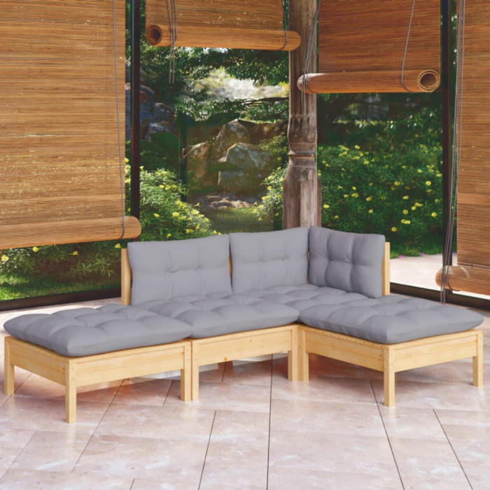vidaXL Set mobilier grădină cu perne gri, 4 piese, lemn masiv de pin