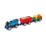 Cumpara ieftin Set de joaca din lemn Hape - Locomotiva si vagoane cu baterii