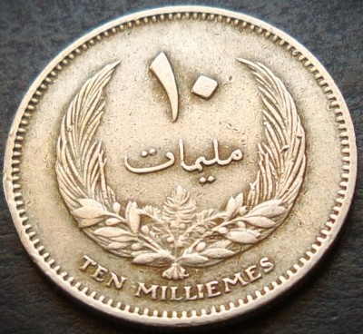 Moneda exotica 10 MILLIEMES - LIBIA, anul 1965 * cod 4102 foto