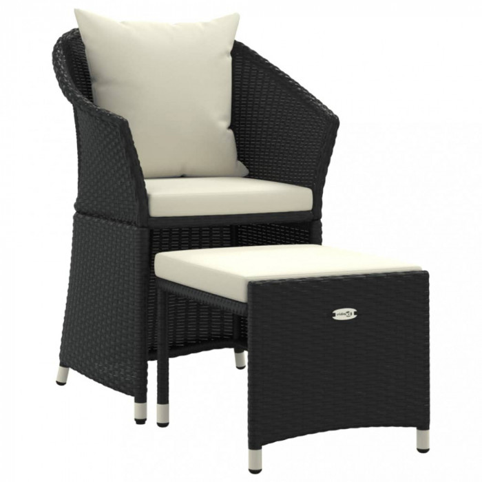 Set sezlonguri de gradina, 2 piese, cu perne, negru, poliratan
