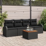 Set canapea grădină vidaXL cu perne negru ratan poliester acacia, Canapea 2 persoane vidaXL cu stocare &amp; perne negru ratan poliester