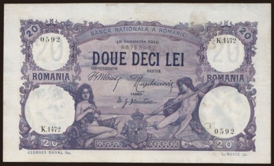 Bancnota Romania 20 lei 1915 - 15 Ianuarie - bancnota rara foto
