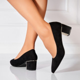 Pantofi dama cu toc Negri din Piele Ecologica Intoarsa Caycen, 35, Negru