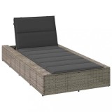Sezlong Gradina Polirattan Gri cu Perna, Reglabil, 210x100 cm